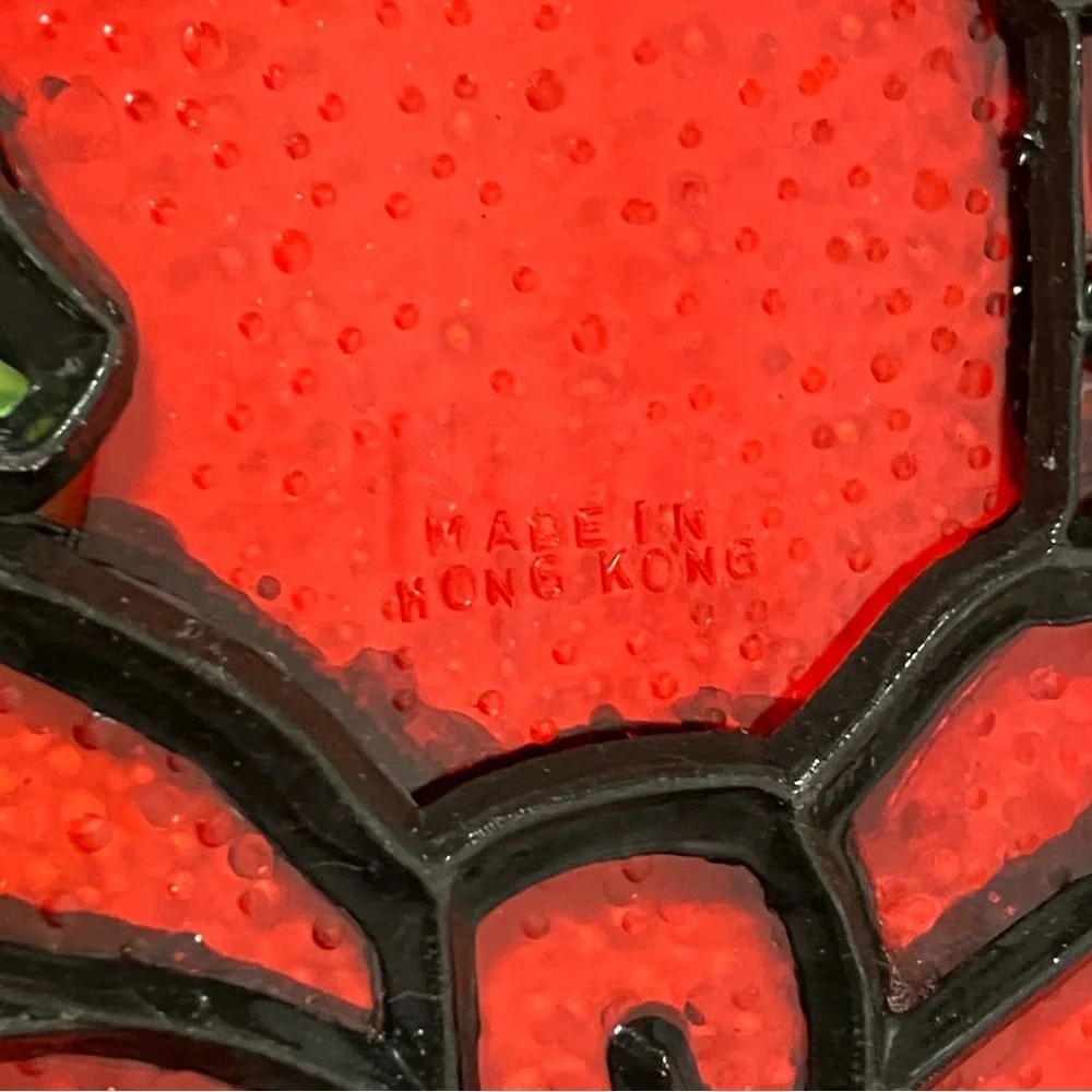 Vintage Plastic Stained Glass Style Holly Candle Wreath Suncatcher Hong Kong